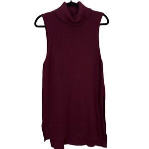 White House Black Market Maroon Wool Blend Turtleneck Sweater Sleeveless Small